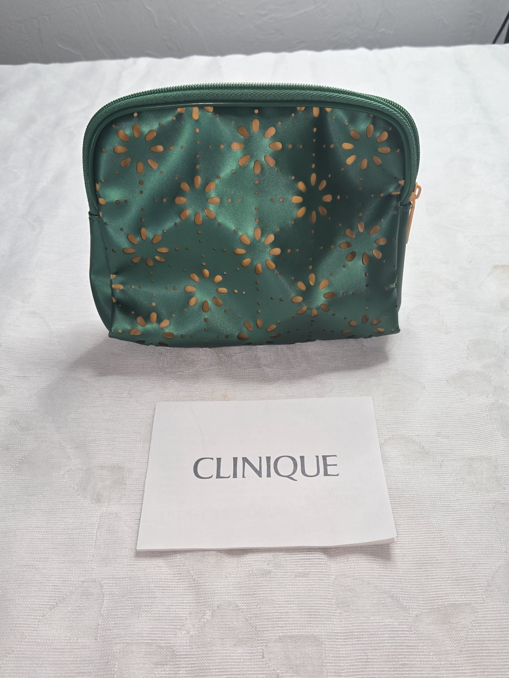Vintage 90s Clinique Cosmetic Bag Green & Orange Floral Pattern Vinyl